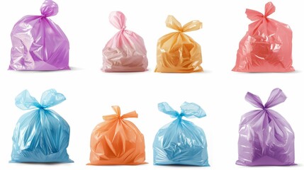 Different plastic bags isolated on white, collection