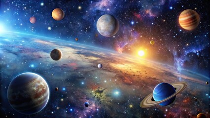 Obraz premium Vast space filled with stars, galaxies, and planets, cosmos, universe, astronomy, outer space, celestial, galaxy