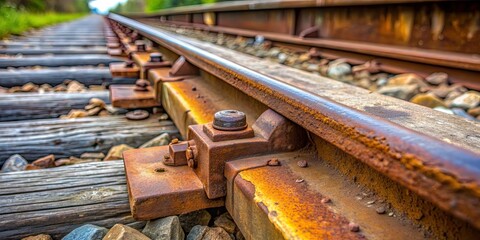 Closeup of an old, rusty railroad rail joint gap , railroad, rail, joint, gap, closeup, rusty, old, transportation
