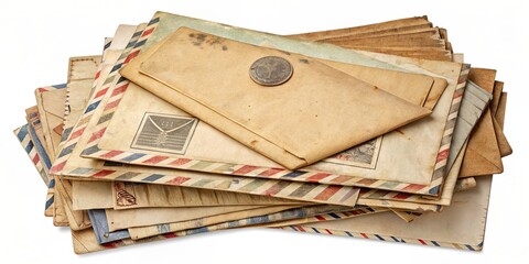 Pile of vintage WWII paper mail letters, WW2, letters, correspondence, postal, historical, paper, envelope, vintage