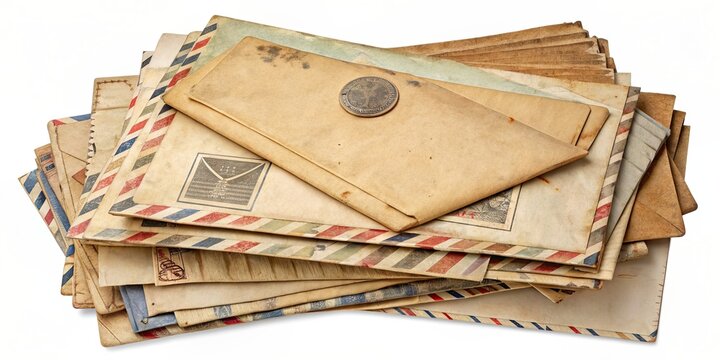 Pile of vintage WWII paper mail letters, WW2, letters, correspondence, postal, historical, paper, envelope, vintage