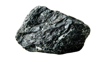 Coal piece isolated on a white background showcasing its rough texture and natural mineral qualities