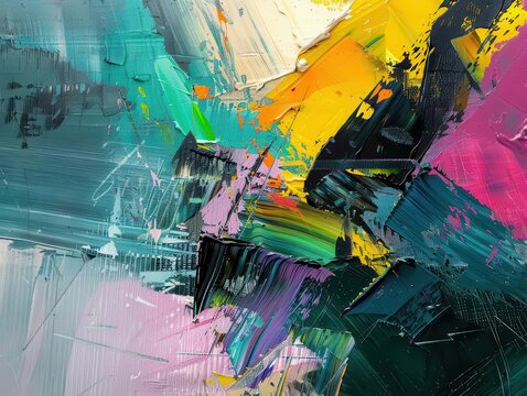 abstract oil painting bold brushstrokes in jewel tones textured canvas visible dynamic composition evoking emotion and movement