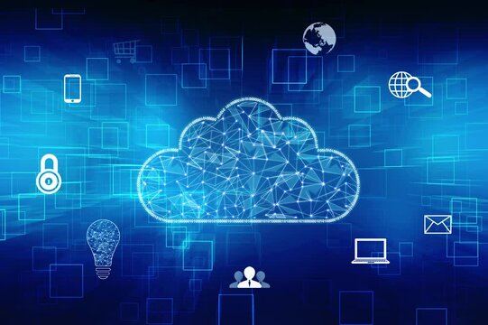 Cloud computing Concept with Binary data transmission, Technology connectivity of digital data and futuristic information. Abstract hi speed internet of things IOT big data cloud. 4K video animation