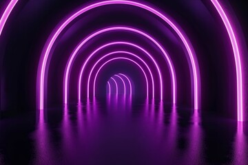 Obraz premium A futuristic neon tunnel with vibrant purple lights, capturing a sci-fi concept, perfect for themes of technology, future, and innovation.