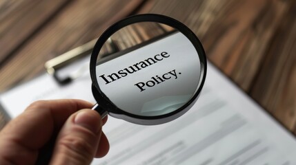 Insurance Policy Document Under Magnifying Glass A magnifying glass focusing on an insurance policy document, emphasizing the importance of detail and thoroughness in insurance matters