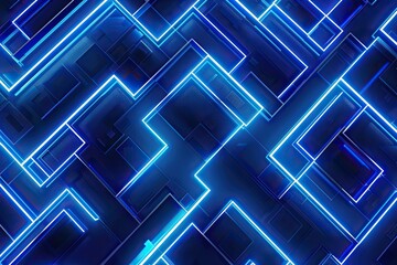 Fototapeta premium Blue Glowing Neon Rectangles form a Futuristic Circuit Board