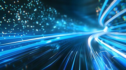 Obraz premium Vibrant electric blue light trails in motion, perfect for dynamic and tech-themed visuals. 