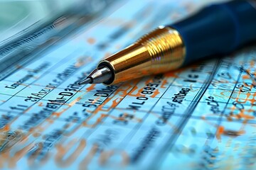 A black pen lying on top of a blue passport.