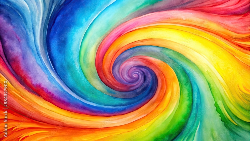 Poster Watercolor background with wavy spiral in bright colors, watercolor, background, wavy, spiral, bright, vibrant, colorful, abstract