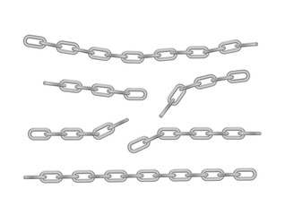 Obraz premium Free metal chain with whole or break steel chrome links. Collection of seamless metal chains colored silver. Vector