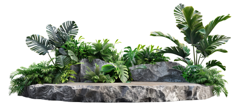 Tropical plants and rocks, cut out