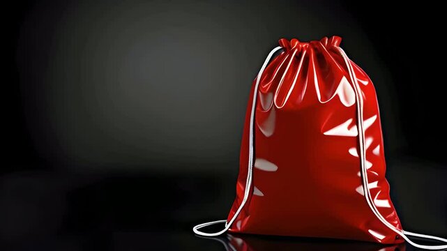 a empty red drawstring bag 