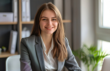 Happy Female Job Candidate at Desk