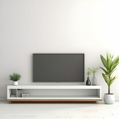 Shelf tv in modern empty room minimal design isolated on white background