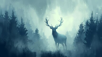 The majestic elk stands in the misty forest, a symbol of strength and resilience