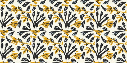 Modern printed fabric flower block print pattern with linen texture effect. Stylized boho dark floral for chic fashion background motif border design.