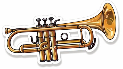 Obraz premium An artistic and detailed illustration featuring a side-view of a golden trumpet, emphasizing its valves and structure, suitable for music-related designs and education.