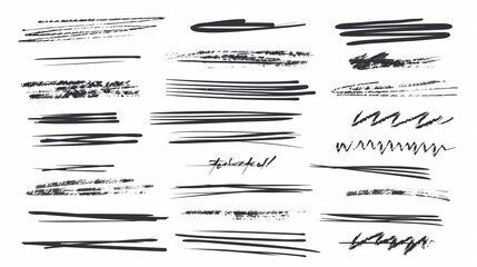 This image features a diverse collection of artistic brush strokes and lines, showcasing different textures and styles, ideal for digital art and graphic design projects.