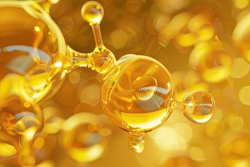 Abstract 3D rendering of a molecular structure with a golden yellow hue