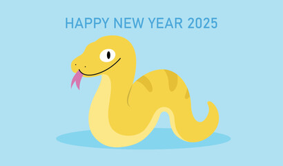 New year of the snake 2025 greeting card with cute cartoon zodiac snake. Lunar new year 2025 greeting card.