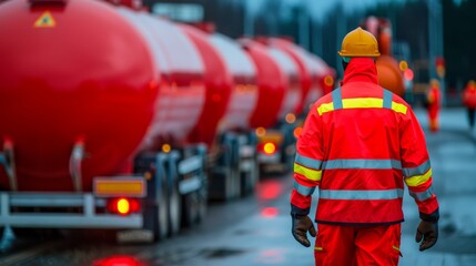 Obraz premium Propane delivery trucks at an industrial site