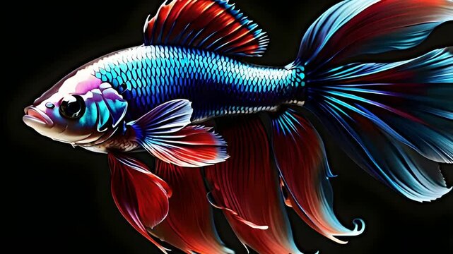 fancy beautiful siamese fighting fish betta fish on black