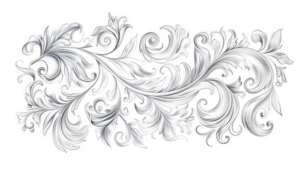 An exquisite scrolling floral decorative pattern in gray, featuring intricate swirls and foliage that create an ornate and elegant design, perfect for artistic projects.