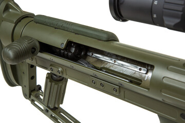 Large-caliber sniper rifle. Weapon for long-range shooting. Isolate on a white back.