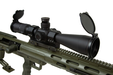 Large-caliber sniper rifle. Weapon for long-range shooting. Isolate on a white back.