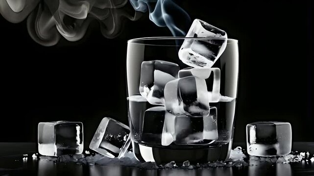 ice cube on a glass background. melting ice cubes