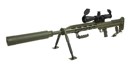 Large-caliber sniper rifle. Weapon for long-range shooting. Isolate on a white back.