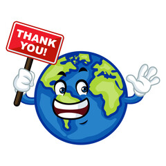 Cartoon Earth holding Thank You sign. Perfect for environmental or gratitude themes.