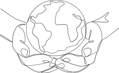 Earth globe one line art illustration
