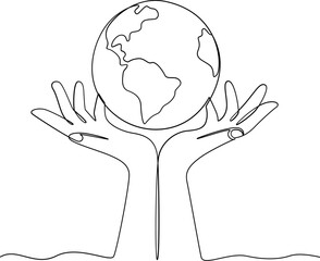 Earth globe one line art illustration