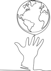 Earth globe one line art illustration