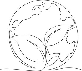 Earth globe one line art illustration