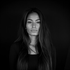 Schwarz-Wei&szlig;-Portr&auml;t einer jungen Frau mit intensivem Blick