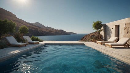 Detailed D visualization of a pool in Santorin