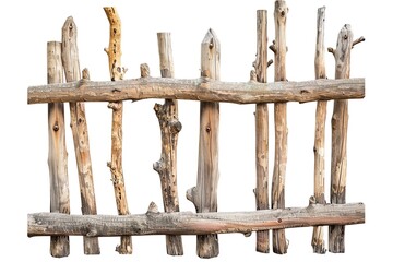 Obraz premium Rustic Wooden Fence Posts With Natural Branches And Twigs