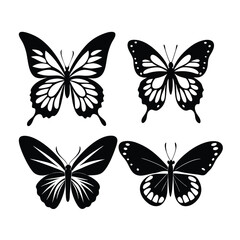 Set of butterfly silhouette vector illustration on white background
