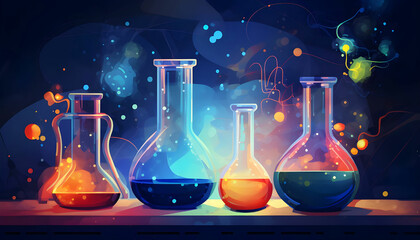 Science background illustration scientific design Flasks glass and chemistry physics elements