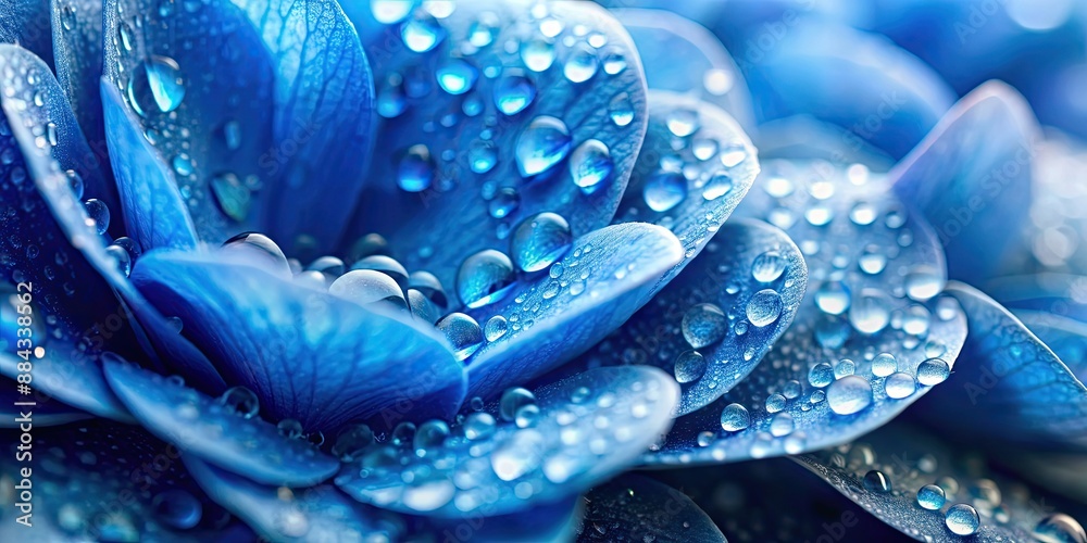 Wall mural Beautiful blue petals covered in water droplets, blue, petals, water droplets, beauty, nature, floral, close up, fresh, dew