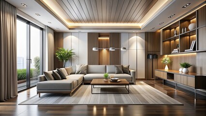 Modern style interior room with clean lines and minimalistic design , ,contemporary, trendy, room, interior, design, modern