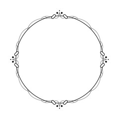 Abstract Black Simple Line Round Circle With Leaf Leaves Frame Flowers Doodle Outline Element Vector Design Style Sketch Isolated Illustration For Wedding And Banner