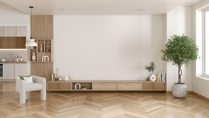 Cozy modern scandinavian  style of  living room interior ,wood floor ,white wall , 3d render