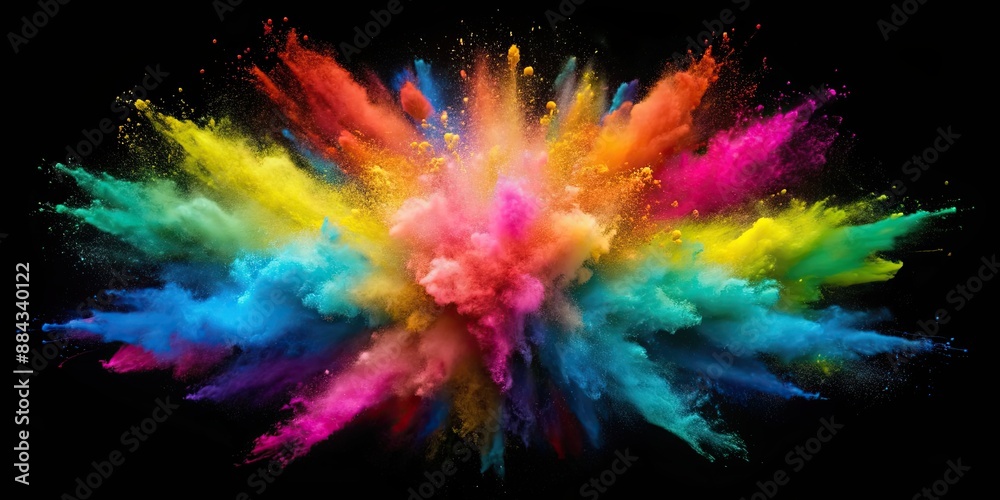 Sticker Explosion splash of colorful powder with freeze abstract spatter of colored dust powder, explosion, splash, colorful, powder