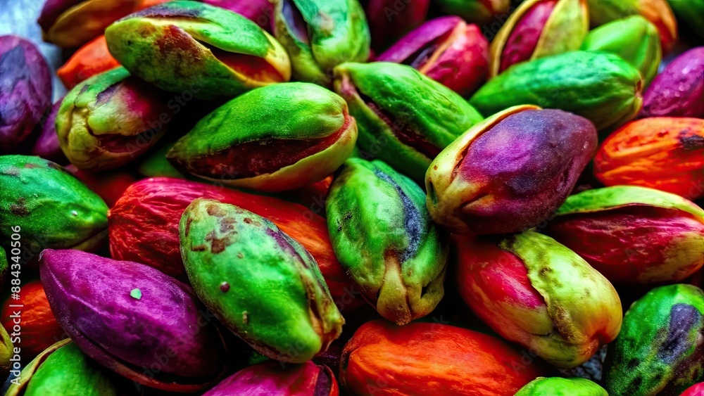 Canvas Prints Close-up of vibrant green and purple open pistachio nuts , pistachios, vibrant, green, purple, close-up, fresh, nuts, snack