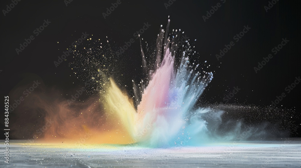 Wall mural dynamic explosion of colorful powder creating vibrant clouds and bursts of pigments in a dramatic sc