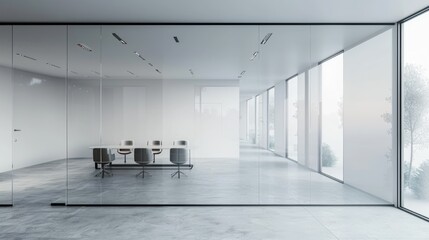 Modern bright and clean office with empty mockup space, furniture and equipment, AI generated for Ads